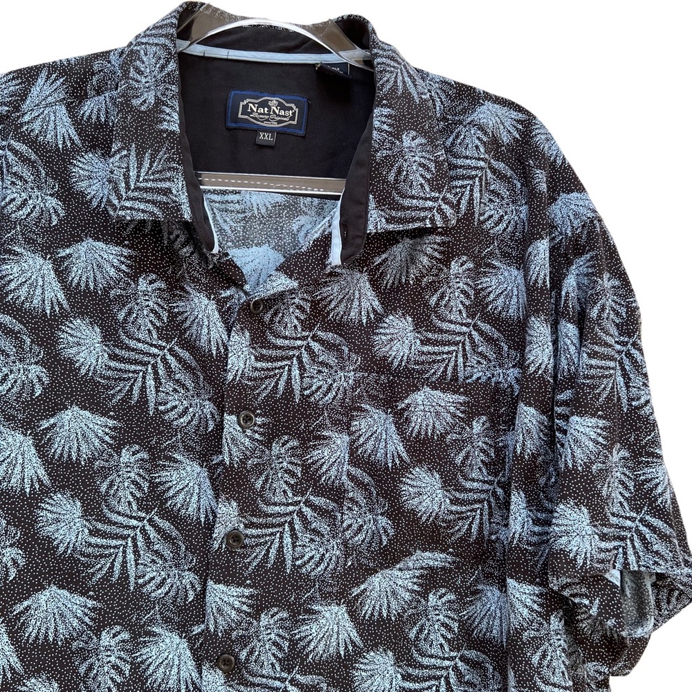Nat Nast Palm Fronds Silk Blend Camp Shirt XXL Bowling Shirt Retro Dapper 40s